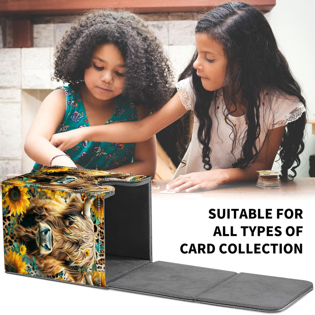 Card Deck Box for MTG Trading Cards, Magic Card Box Can Hold 110+ Single Sleeved Cards, Waterproof PU Leather Material, Strong Magnetic Buckle Card Set Box Suitable for TCG CCG, Astronaut Dinosaur