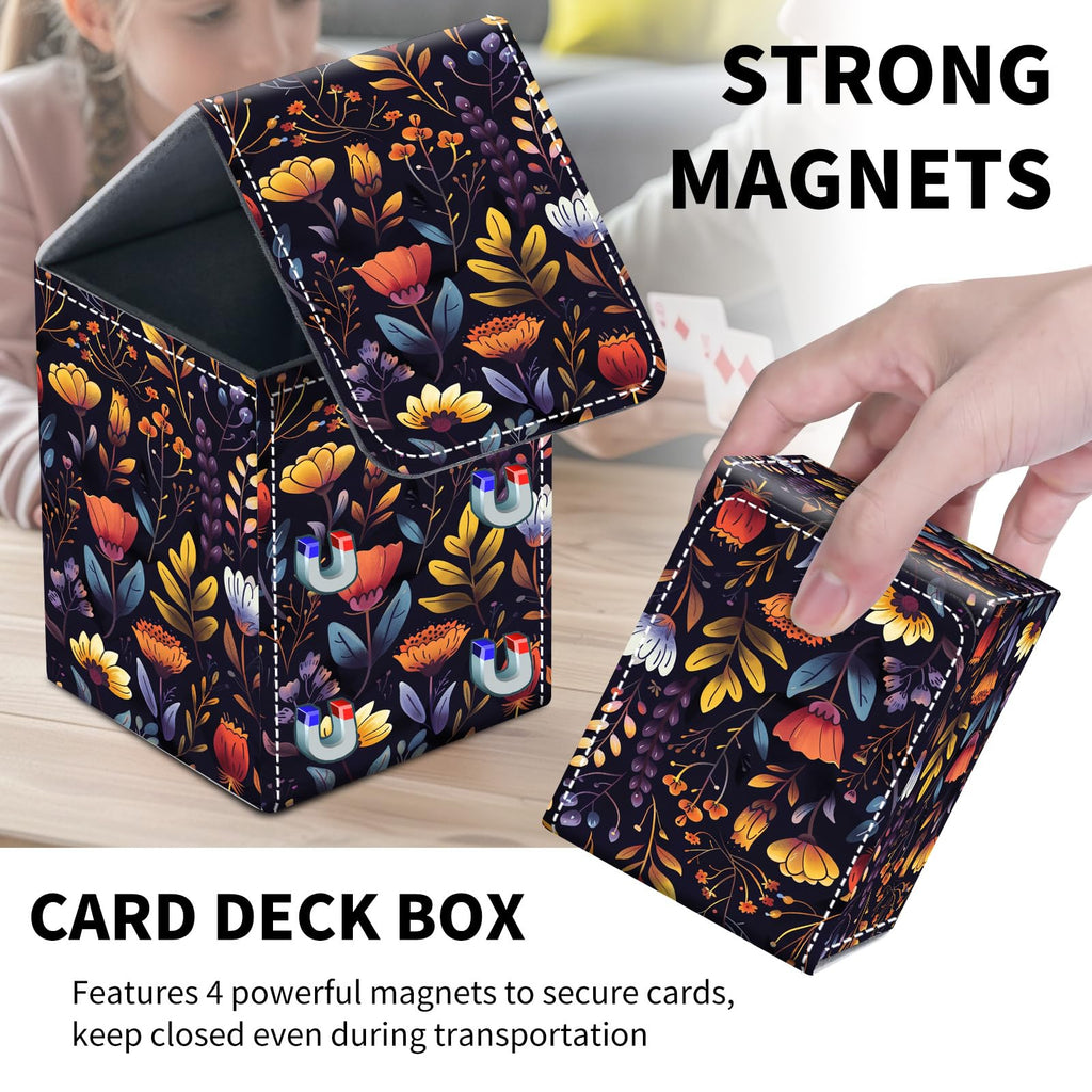 Card Deck Box for MTG Trading Cards, Magic Card Box Can Hold 110+ Single Sleeved Cards, Waterproof PU Leather Material, Strong Magnetic Buckle Card Set Box Suitable for TCG CCG, Astronaut Dinosaur