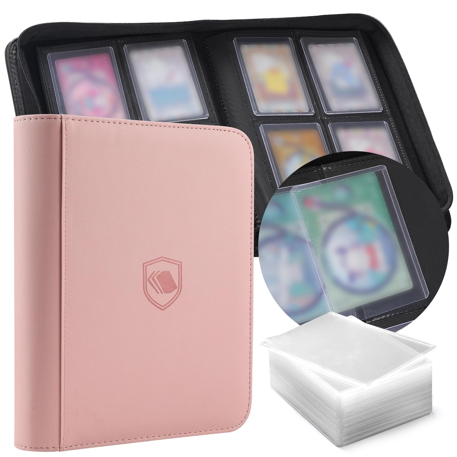 Toploader Binder, Holds 360 Toploader, 100 Toploaders INCLUDED, 9-Pocket PU Cover Top Loader Binder for 3" x 4" Rigid Toploaders, Ringless Double-Sided Toploader Card Binder for TCG, Sport Cards