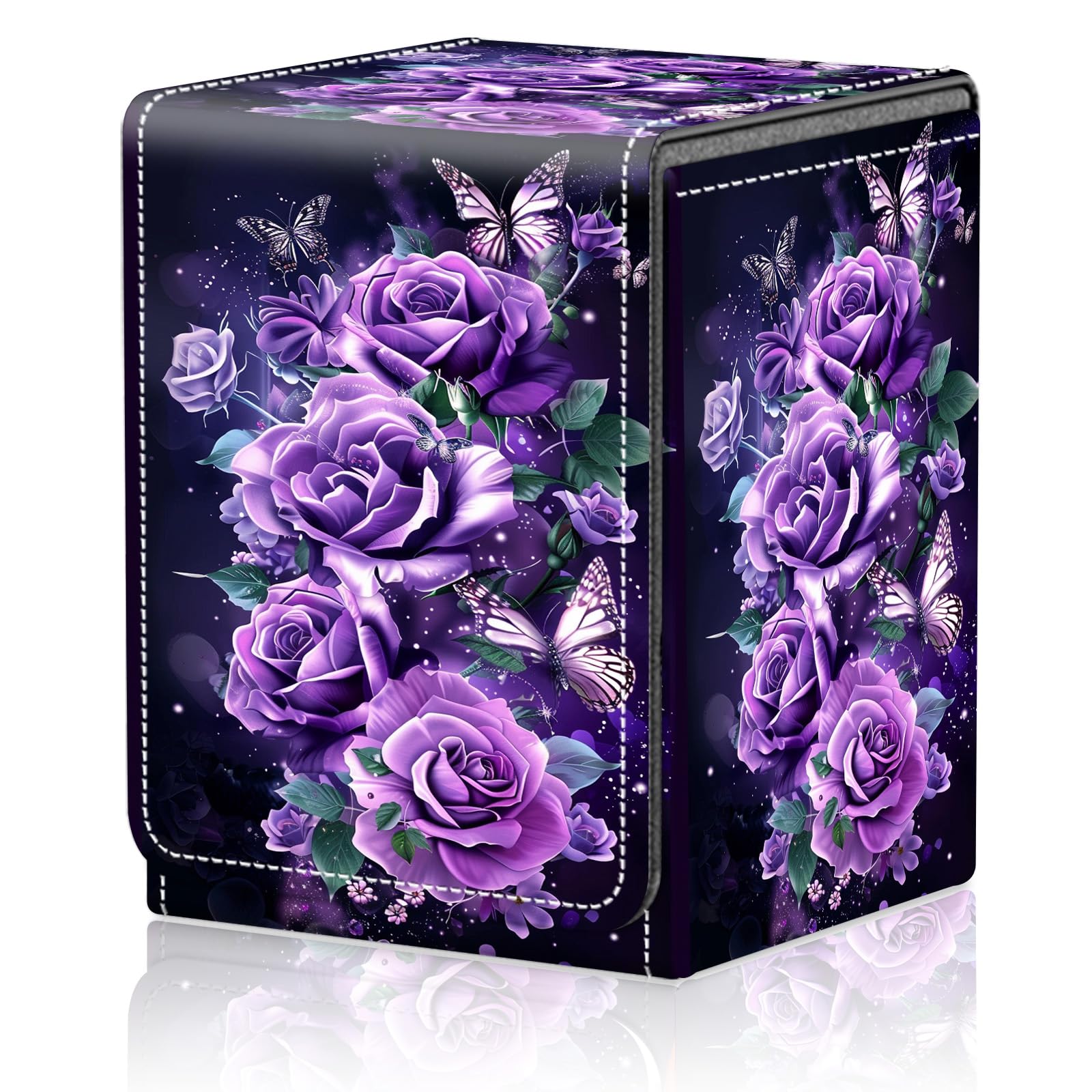 Card Deck Box for MTG Trading Cards, Magic Card Box Can Hold 110+ Single Sleeved Cards, Waterproof PU Leather Material, Strong Magnetic Buckle Card Set Box Suitable for TCG CCG, Astronaut Dinosaur