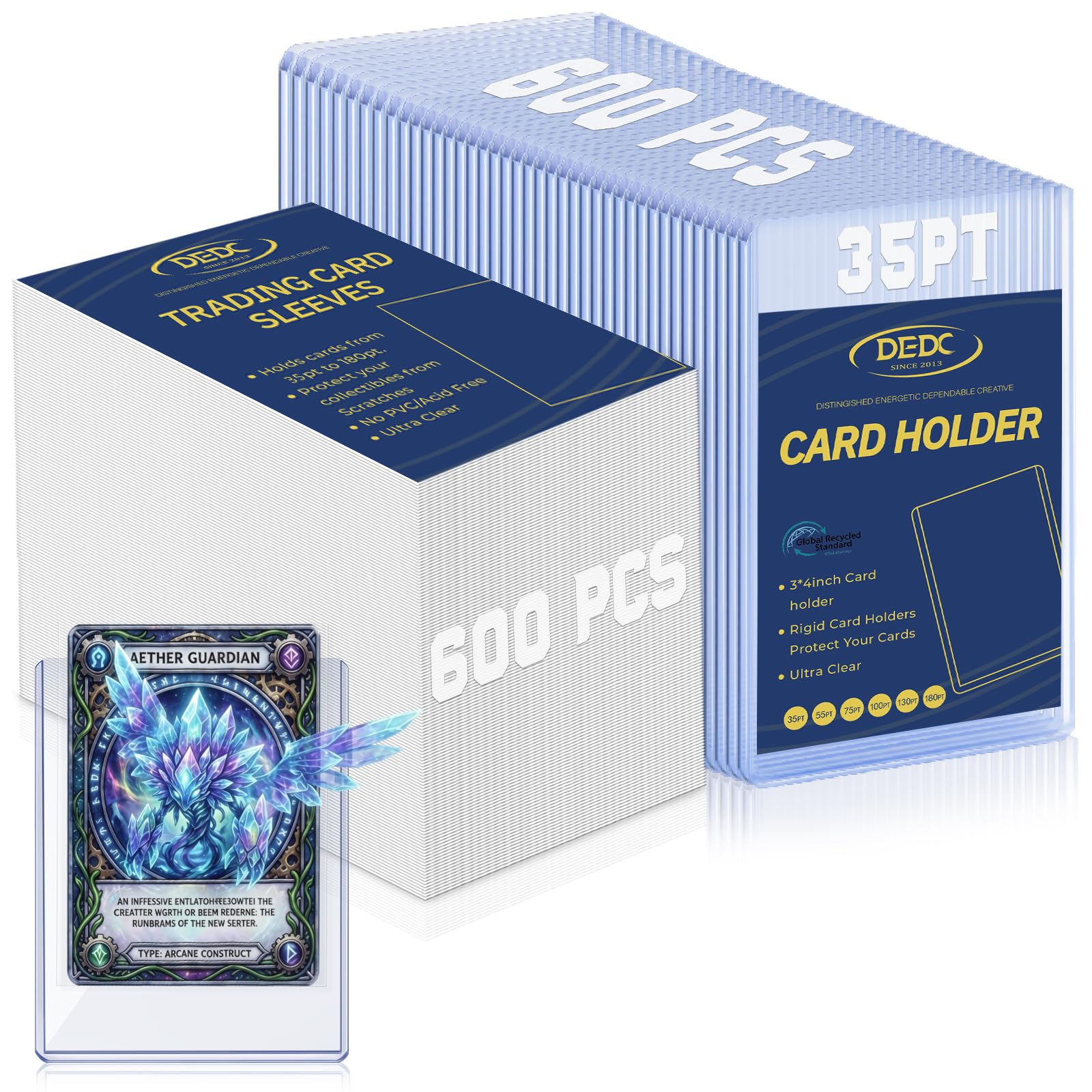 DEDC 200 Top Loader Thick Card Load Holder Storage for Trading Cards Sports Soft Penny Sleeves Hard Plastic 35 Point Protective 3" x 4" Toploaders Rigid Memorabilia Collectibles