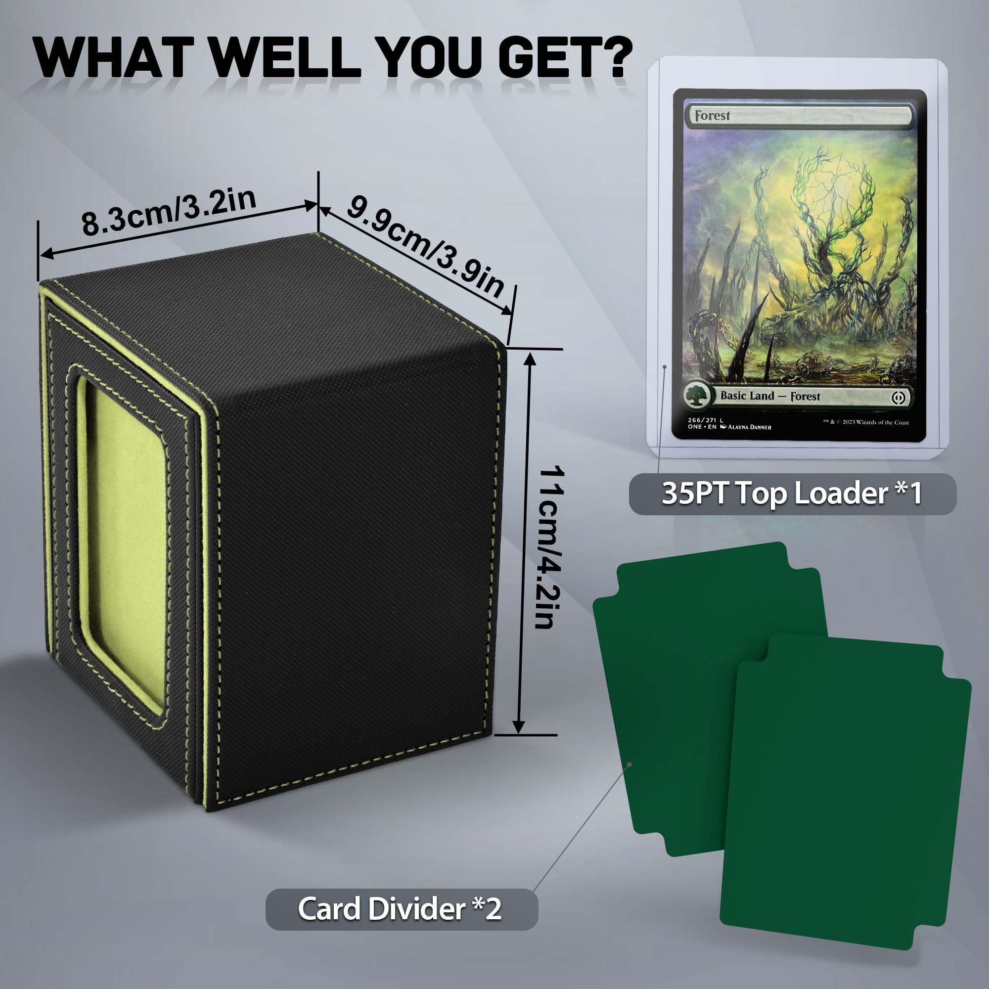 ZLCA MTG Deck Box with Commander Window Display, Commander Deck Box Holds 100 Double-Sleeved Cards Suitable for Magic the Gathering/TCG/CCG/PTCG/EDH/Sport Cards (Black)