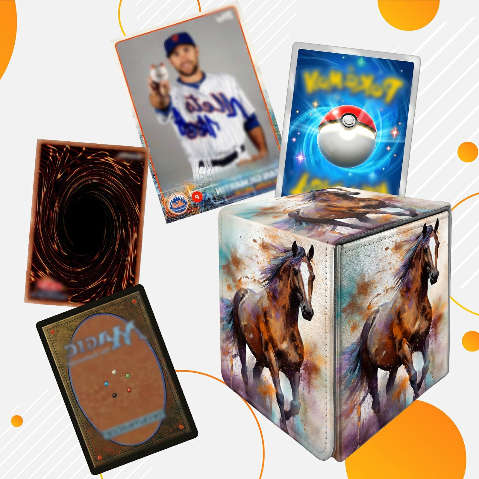 Card Deck Box Trading Cards Storage Box with Strong Magnet Premium Case Commander Deck Storage Cover for TCG CCG Magic Cards,Cat Face With Stars