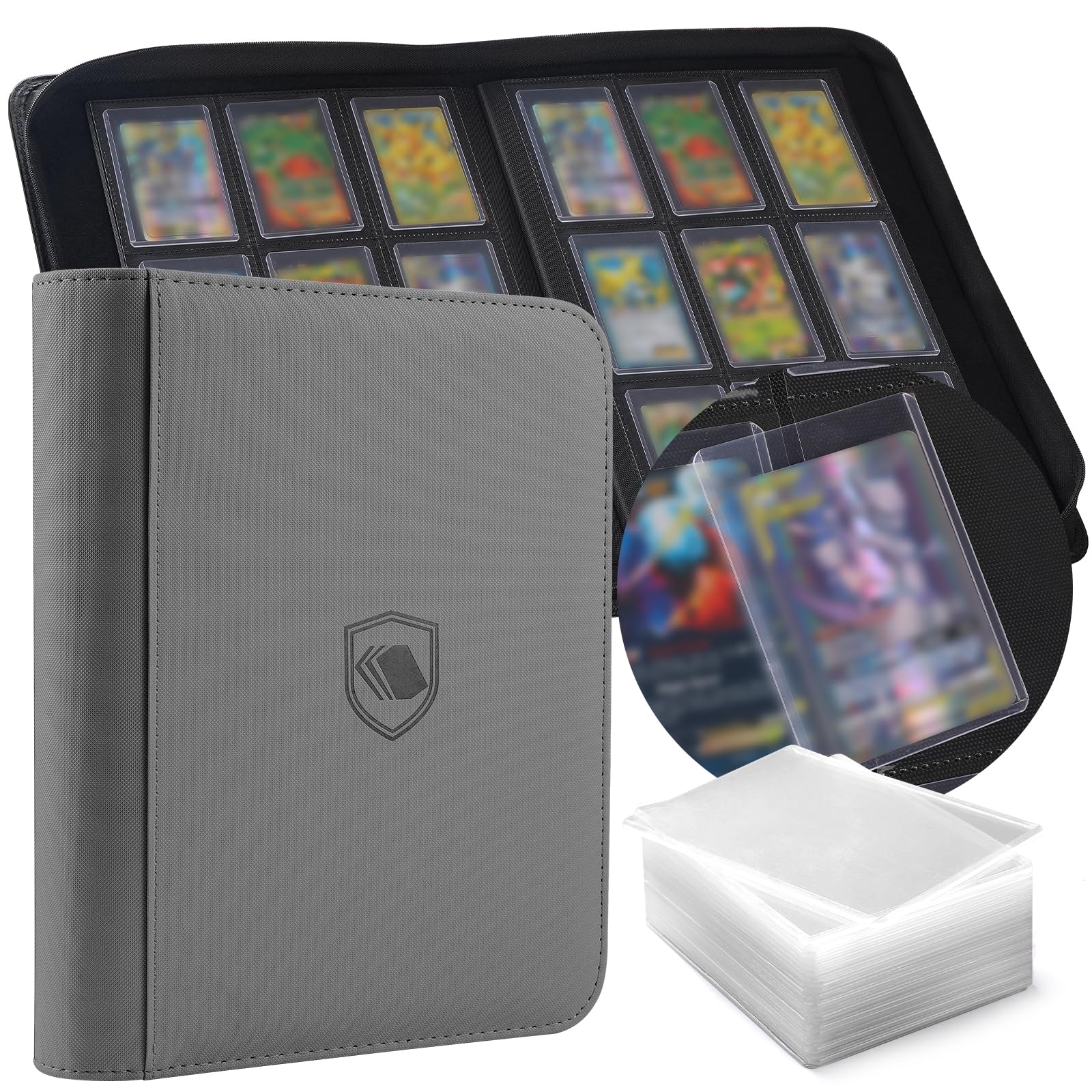 Toploader Binder, Holds 360 Toploader, 100 Toploaders INCLUDED, 9-Pocket PU Cover Top Loader Binder for 3" x 4" Rigid Toploaders, Ringless Double-Sided Toploader Card Binder for TCG, Sport Cards