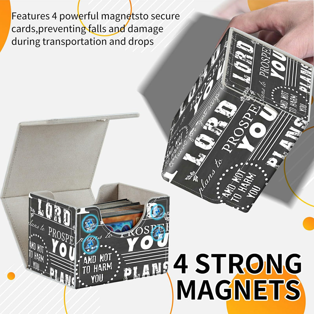 Card Deck Box Trading Cards Storage Box with Strong Magnet Premium Case Commander Deck Storage Cover for TCG CCG Magic Cards,Cat Face With Stars
