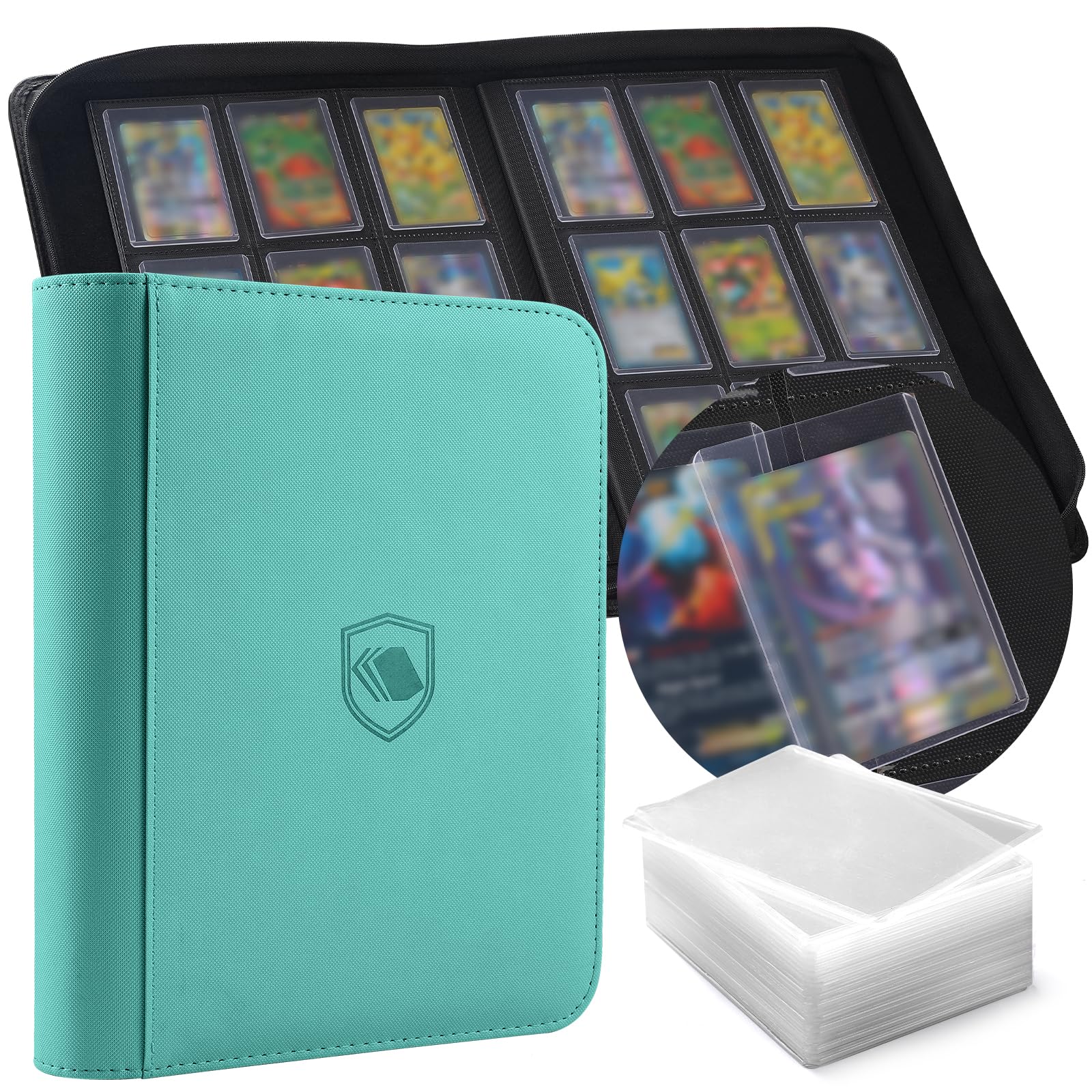 Toploader Binder, Holds 360 Toploader, 100 Toploaders INCLUDED, 9-Pocket PU Cover Top Loader Binder for 3" x 4" Rigid Toploaders, Ringless Double-Sided Toploader Card Binder for TCG, Sport Cards