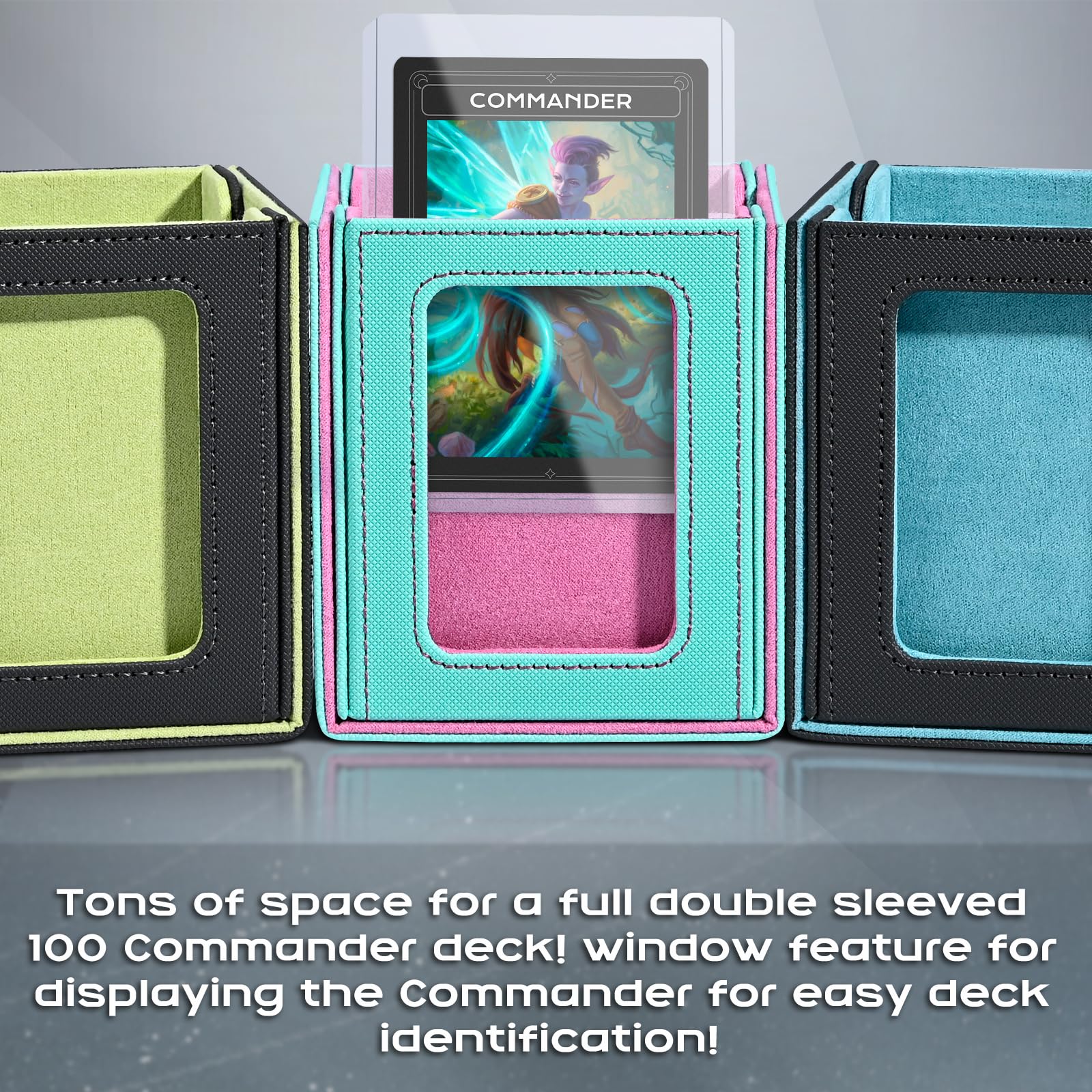 ZLCA MTG Deck Box with Commander Window Display, Commander Deck Box Holds 100 Double-Sleeved Cards Suitable for Magic the Gathering/TCG/CCG/PTCG/EDH/Sport Cards (Black)