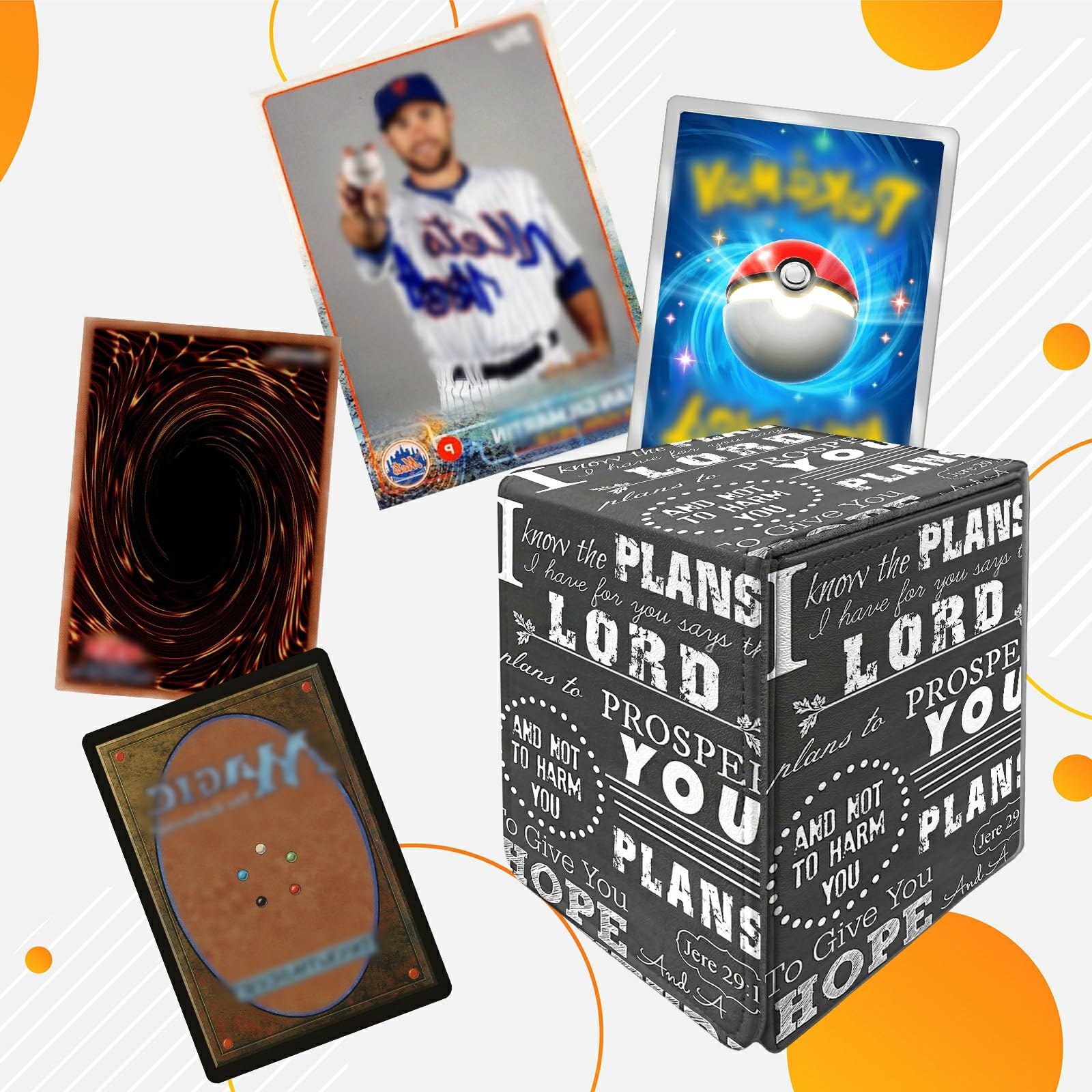 Card Deck Box Trading Cards Storage Box with Strong Magnet Premium Case Commander Deck Storage Cover for TCG CCG Magic Cards,Cat Face With Stars