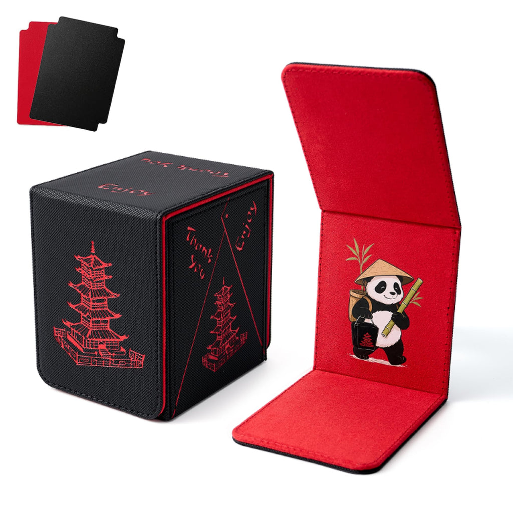 Venssu Chinese Takeout MTG Commander Deck Box, Fits TCG Cards (Black&Red) | Holds 130 Single/100 Double-Sleeved Cards, Fit MTG/PTCG/OPTCG Cards, Strong Magnet, PU Leather, With 2 Dividers