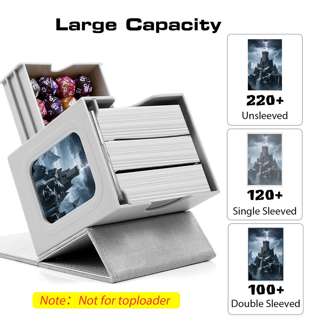 Patented MTG Commander DekBox, 100+ Double Sleeved Card Storage Box with Dice Tray, 35pt Card Holder & 2 Dividers - Magnetic Deck Case for TCG/CCG/Magic/Sports Cards, Black