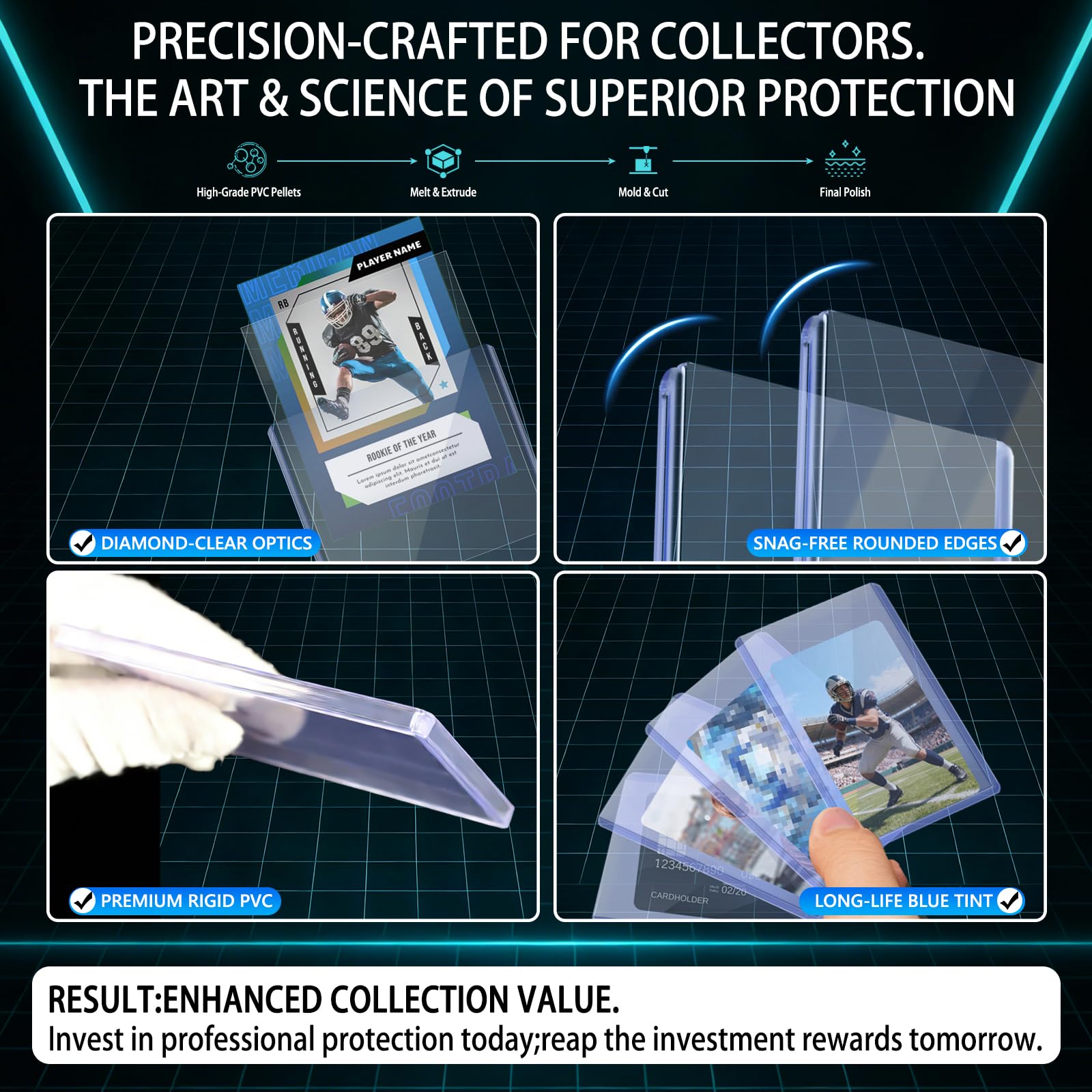 DEDC 200 Top Loader Thick Card Load Holder Storage for Trading Cards Sports Soft Penny Sleeves Hard Plastic 35 Point Protective 3" x 4" Toploaders Rigid Memorabilia Collectibles