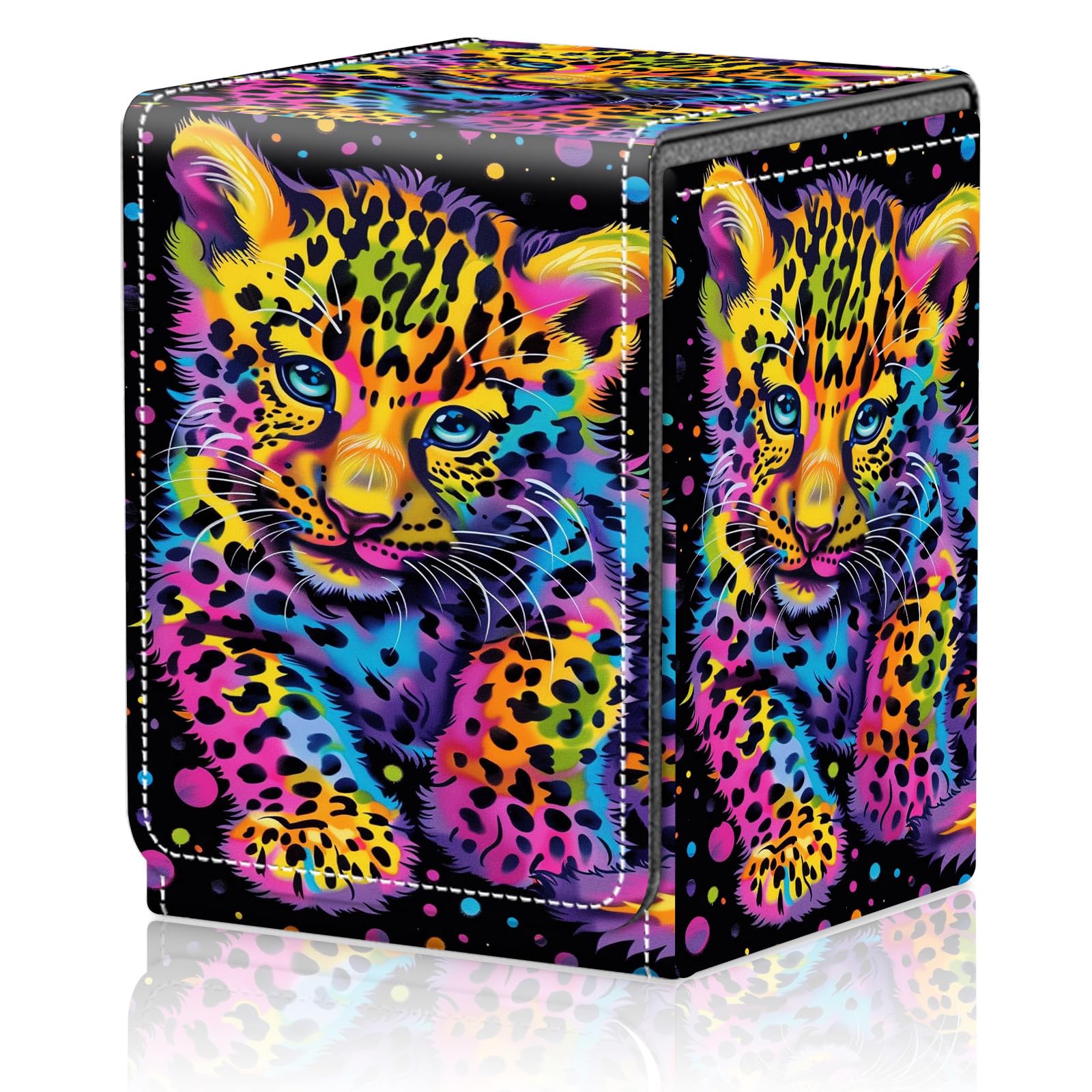 Card Deck Box for MTG Trading Cards, Magic Card Box Can Hold 110+ Single Sleeved Cards, Waterproof PU Leather Material, Strong Magnetic Buckle Card Set Box Suitable for TCG CCG, Astronaut Dinosaur