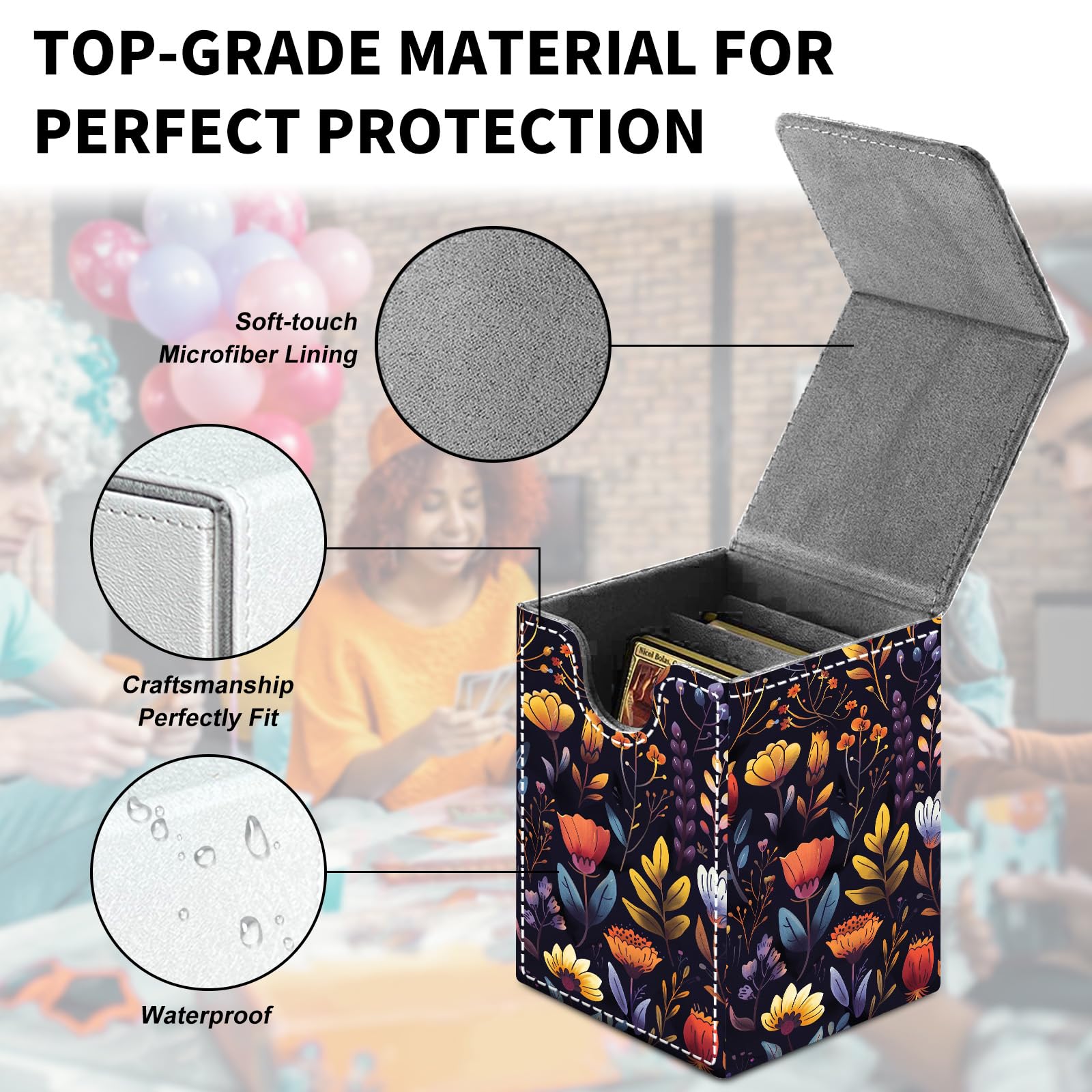 Card Deck Box for MTG Trading Cards, Magic Card Box Can Hold 110+ Single Sleeved Cards, Waterproof PU Leather Material, Strong Magnetic Buckle Card Set Box Suitable for TCG CCG, Astronaut Dinosaur