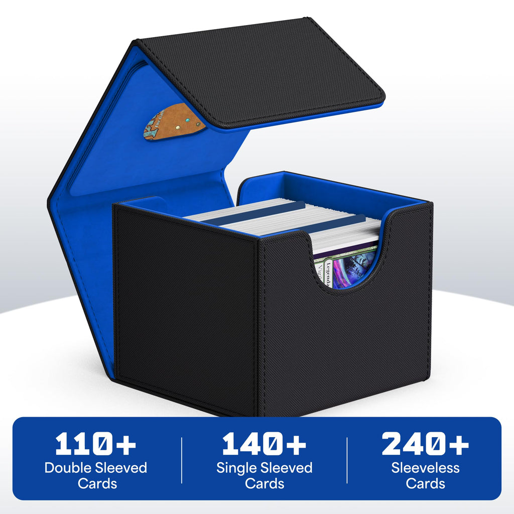 ZLCA MTG Deck Box with Commander Window Display, Commander Deck Box Holds 100 Double-Sleeved Cards Suitable for Magic the Gathering/TCG/CCG/PTCG/EDH/Sport Cards (Black)