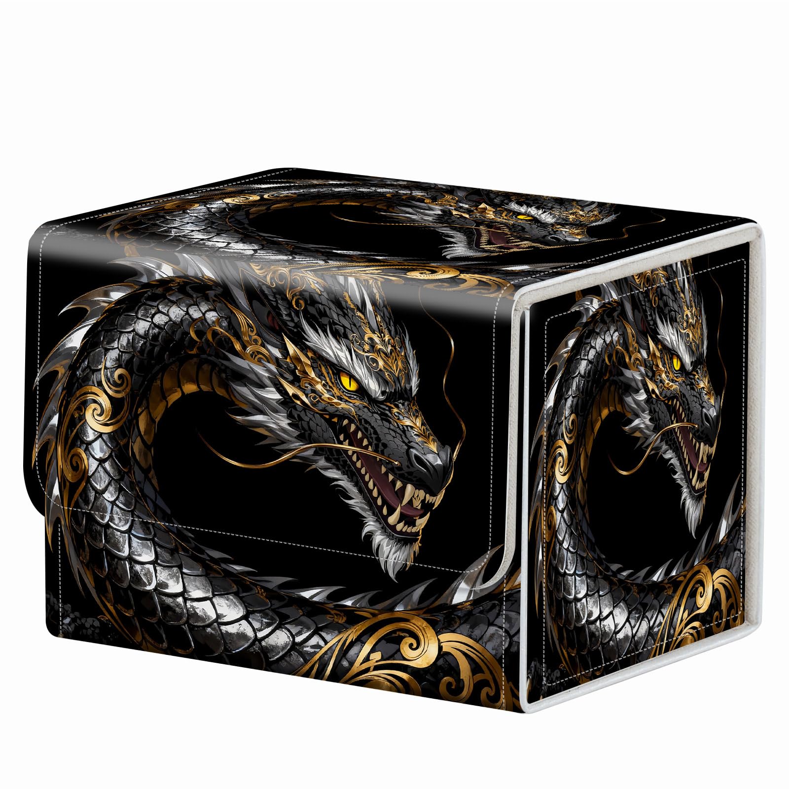 Strong Magnet Case Mtg Deck Box Tcg Up to 200 Cards Creative Pattern Trading Card Storage Box for Collectible Card Games, Black And White Koi