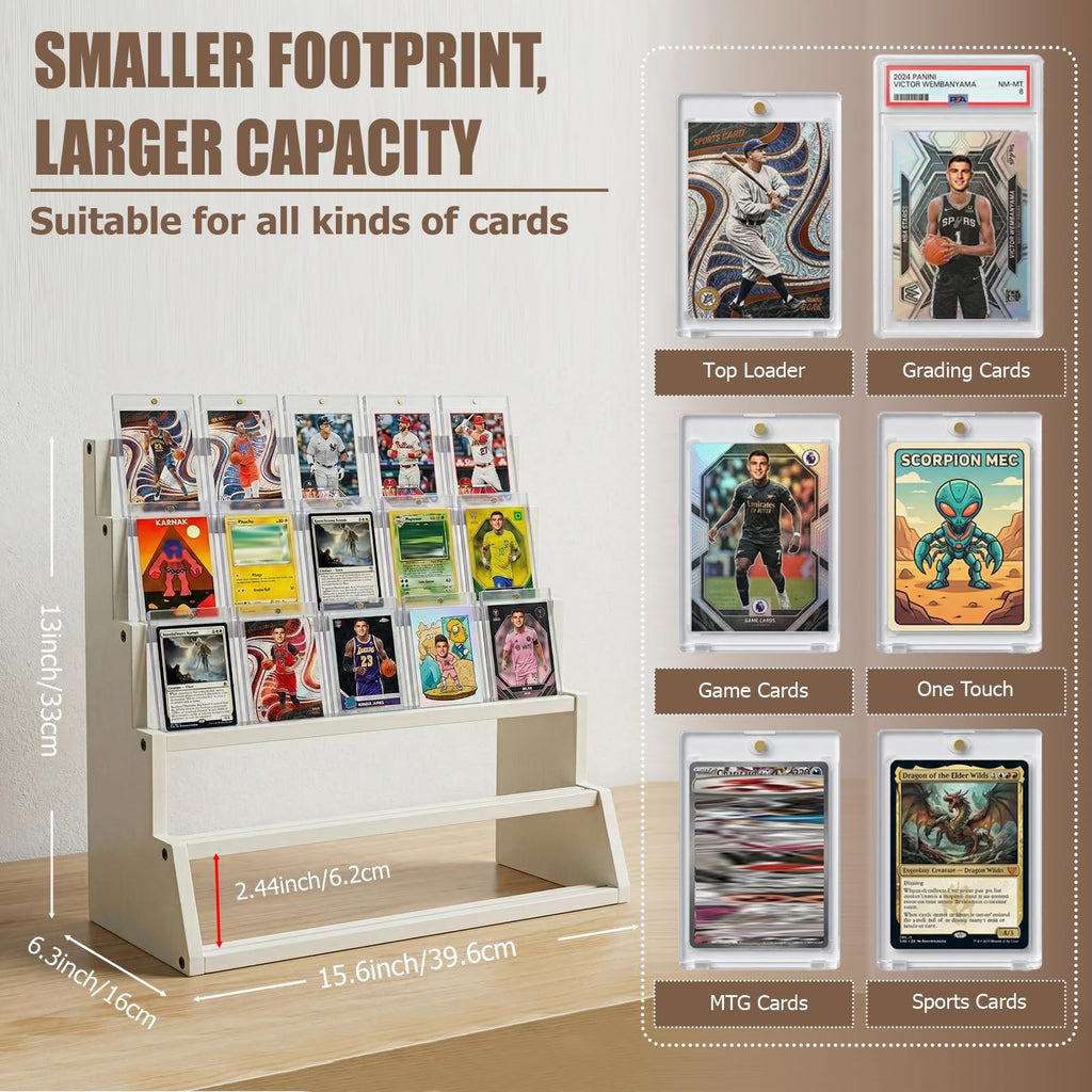 5 Tier Wooden Card Display Stand – Vertical Card Holder Display for Trading Cards, Game Cards, Sports Cards, Graded PSA/BGS/SGC, Baseball, Basketball&Football(Soccer) Card Stand, Desk & Shelf Organize,Black