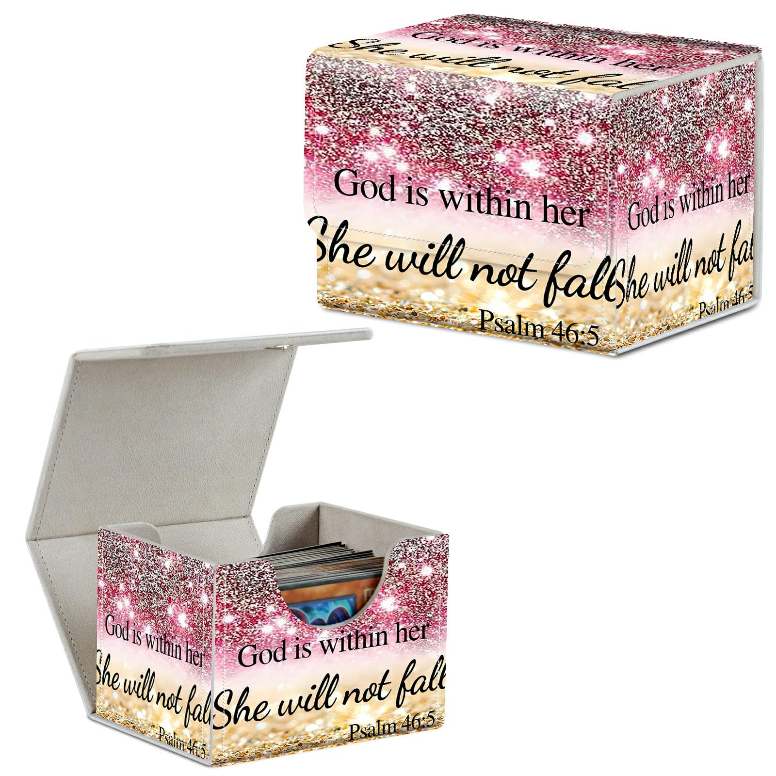 Card Deck Box Trading Cards Storage Box with Strong Magnet Premium Case Commander Deck Storage Cover for TCG CCG Magic Cards,Cat Face With Stars