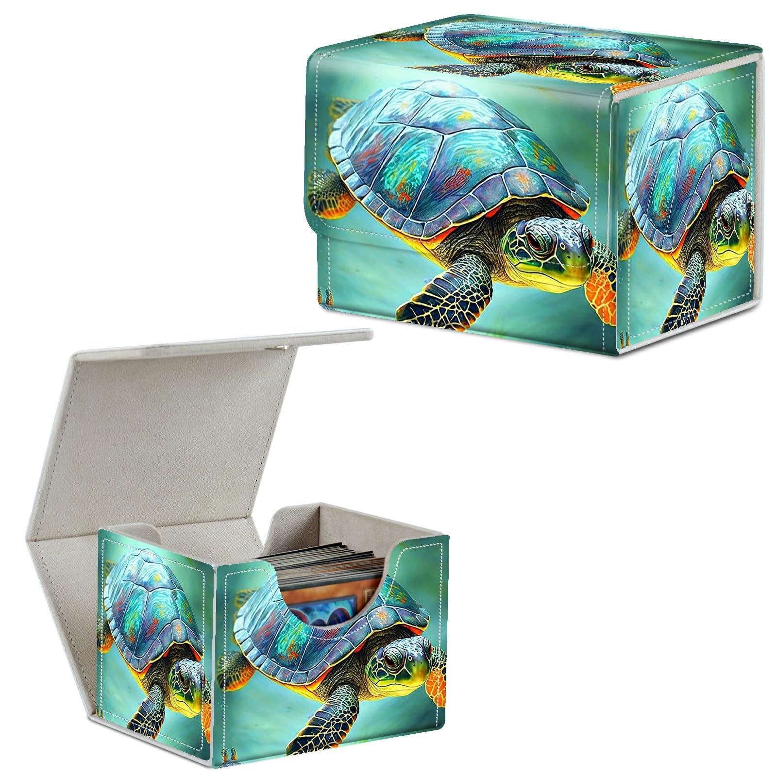 Card Deck Box Trading Cards Storage Box with Strong Magnet Premium Case Commander Deck Storage Cover for TCG CCG Magic Cards,Cat Face With Stars