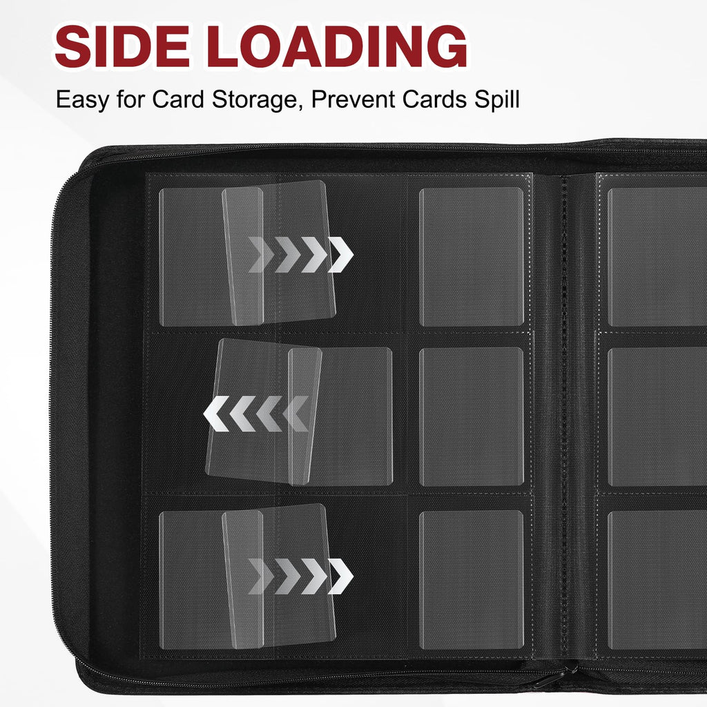 Toploader Binder, Holds 360 Toploader, 100 Toploaders INCLUDED, 9-Pocket PU Cover Top Loader Binder for 3" x 4" Rigid Toploaders, Ringless Double-Sided Toploader Card Binder for TCG, Sport Cards