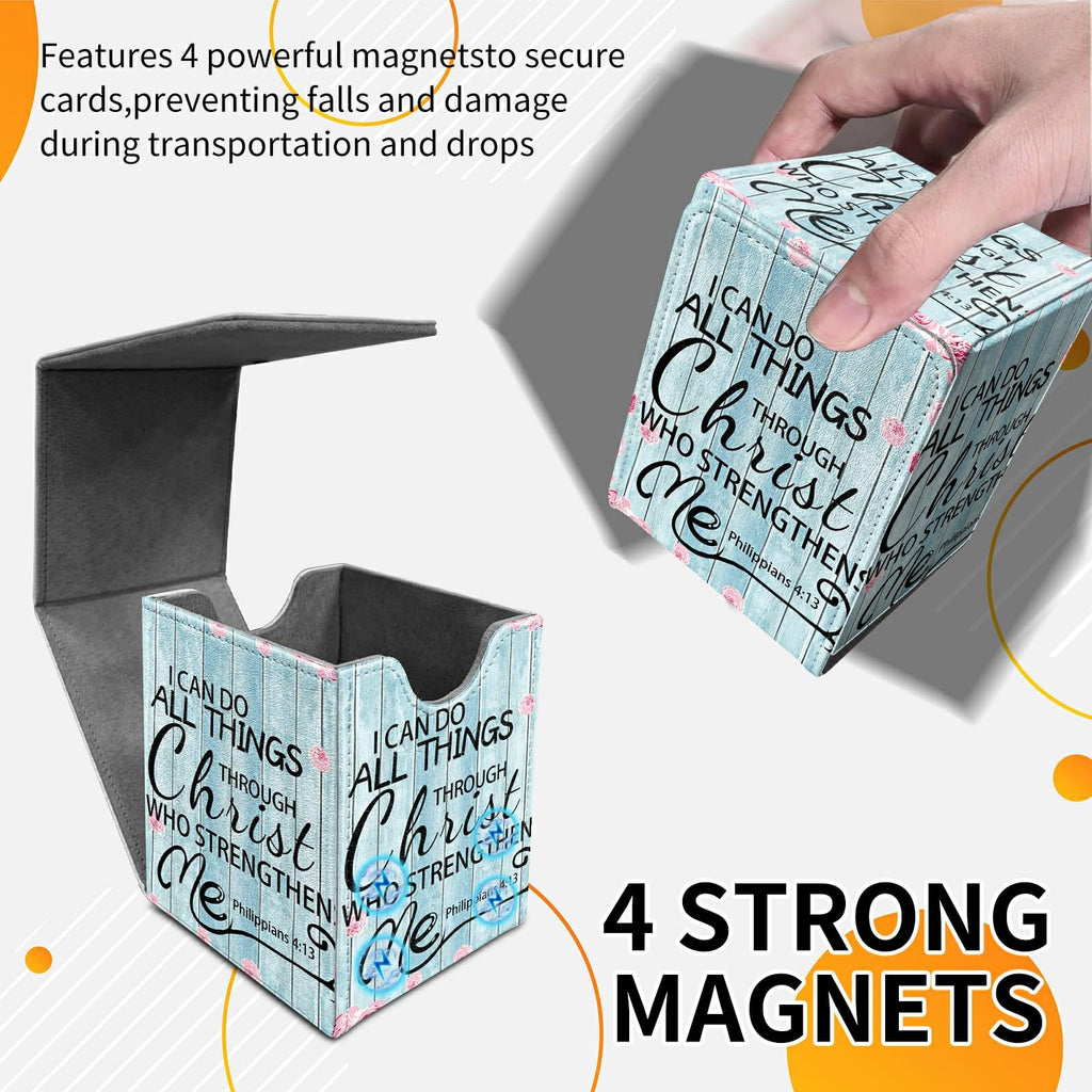 Card Deck Box Trading Cards Storage Box with Strong Magnet Premium Case Commander Deck Storage Cover for TCG CCG Magic Cards,Cat Face With Stars