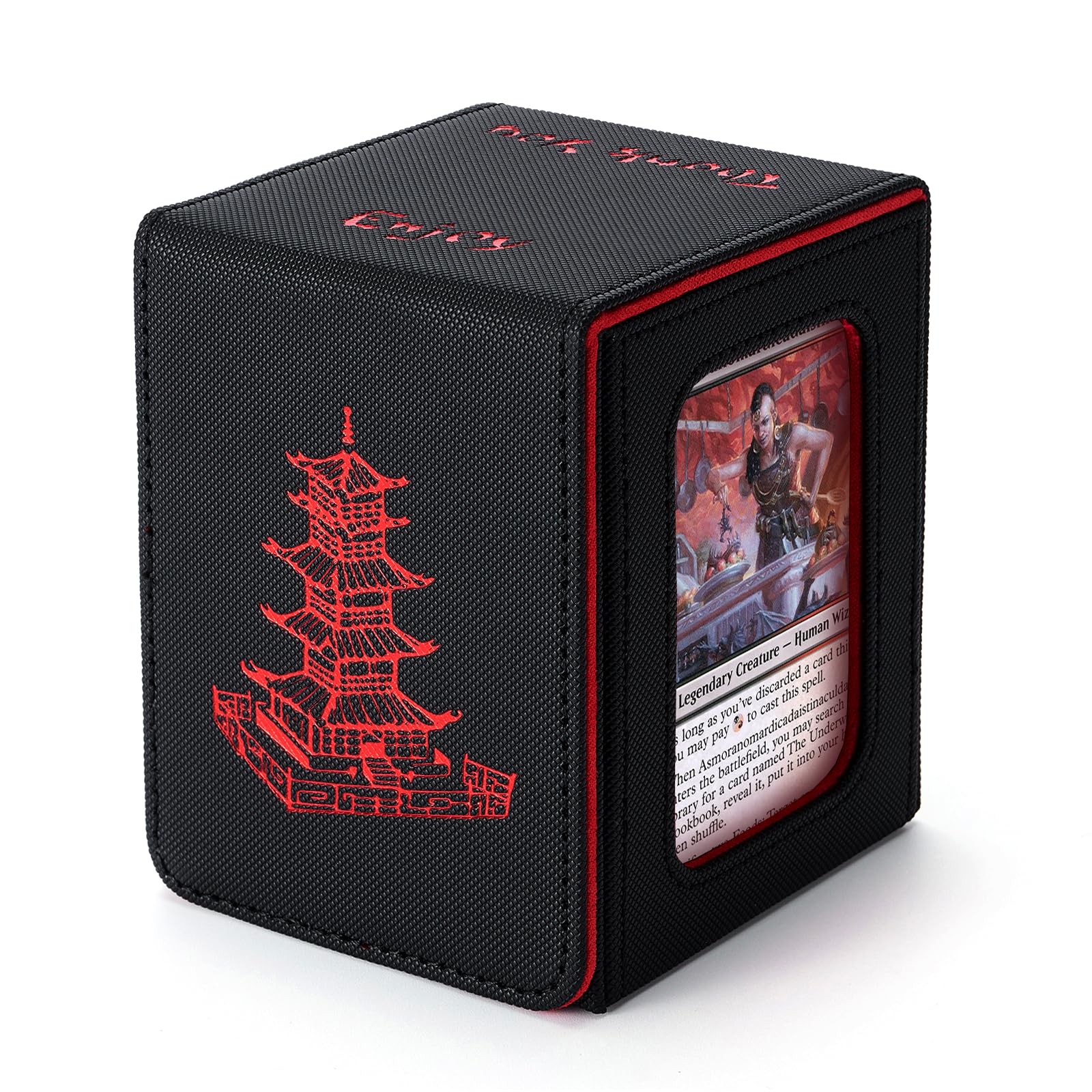 Venssu Chinese Takeout Deck Box with Commander Display, MTG Deck Case Fits 100 Double Sleeved Cards / 35+ Toploaders, Fake Leather Storage Box Compatible with TCG/PTCG Cards（White and Red）