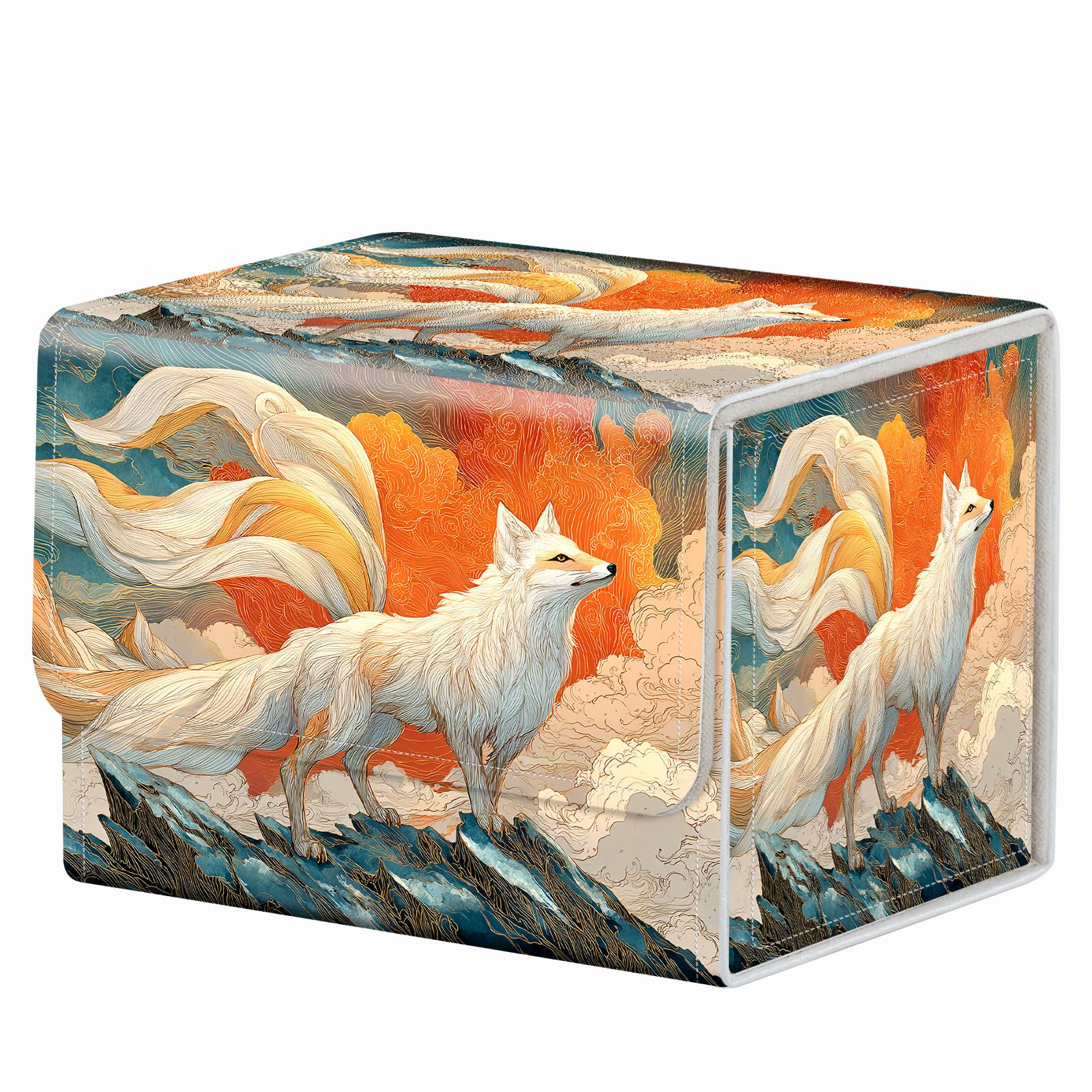 Strong Magnet Case Mtg Deck Box Tcg Up to 200 Cards Creative Pattern Trading Card Storage Box for Collectible Card Games, Black And White Koi