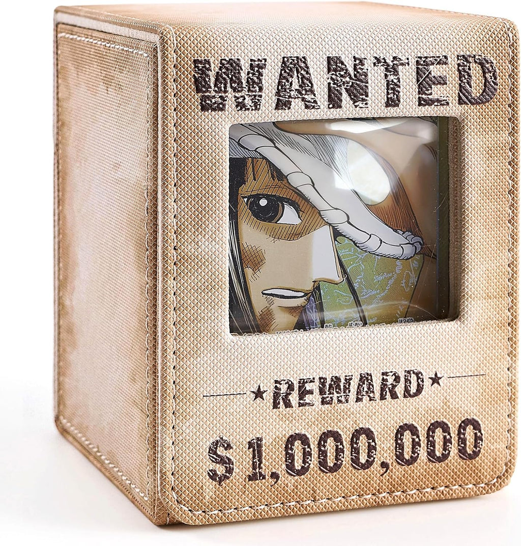 Venssu Wanted Poster Themed Deck Box with Commander Display, MTG Card Deck Case Fit 120 Single Sleeved Cards, PU Leather Magnetic Card Storage Box with 2 Dividers, Compatible with One Piece/TCG