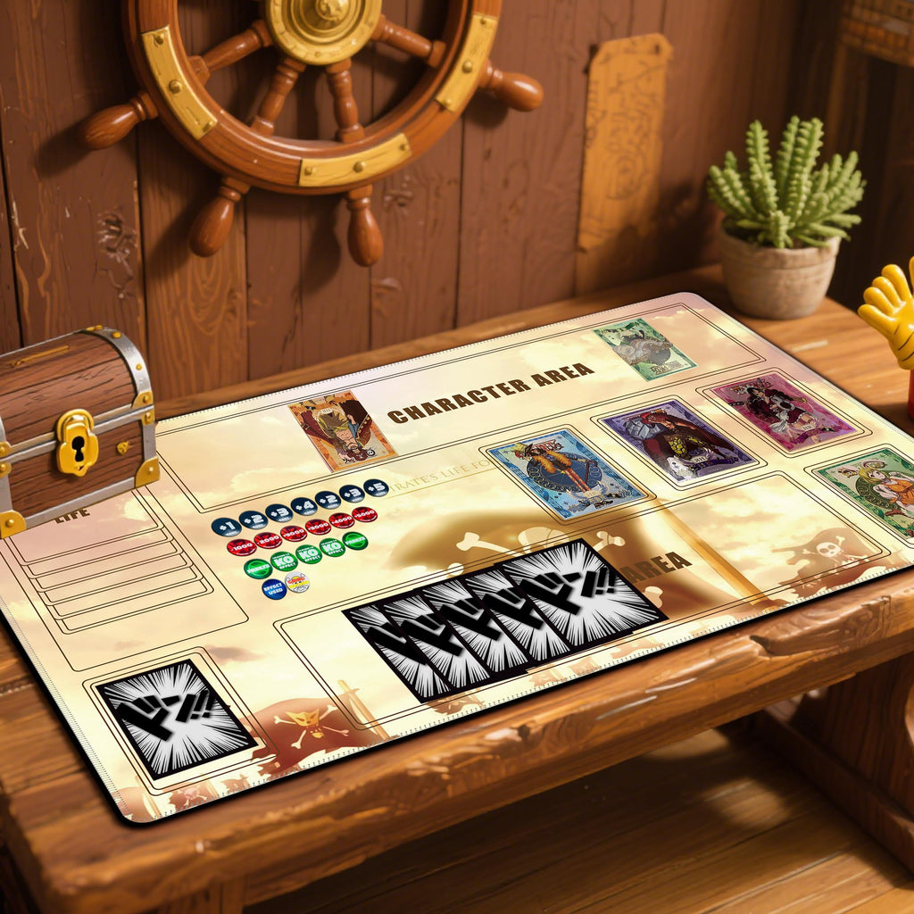 for one piece TCG playmat - 24x14 inches Rubber Card Game mat with Marked Areas, 20 Acrylic counters & Storage Bag for one piece Card Game Fans (Crew)