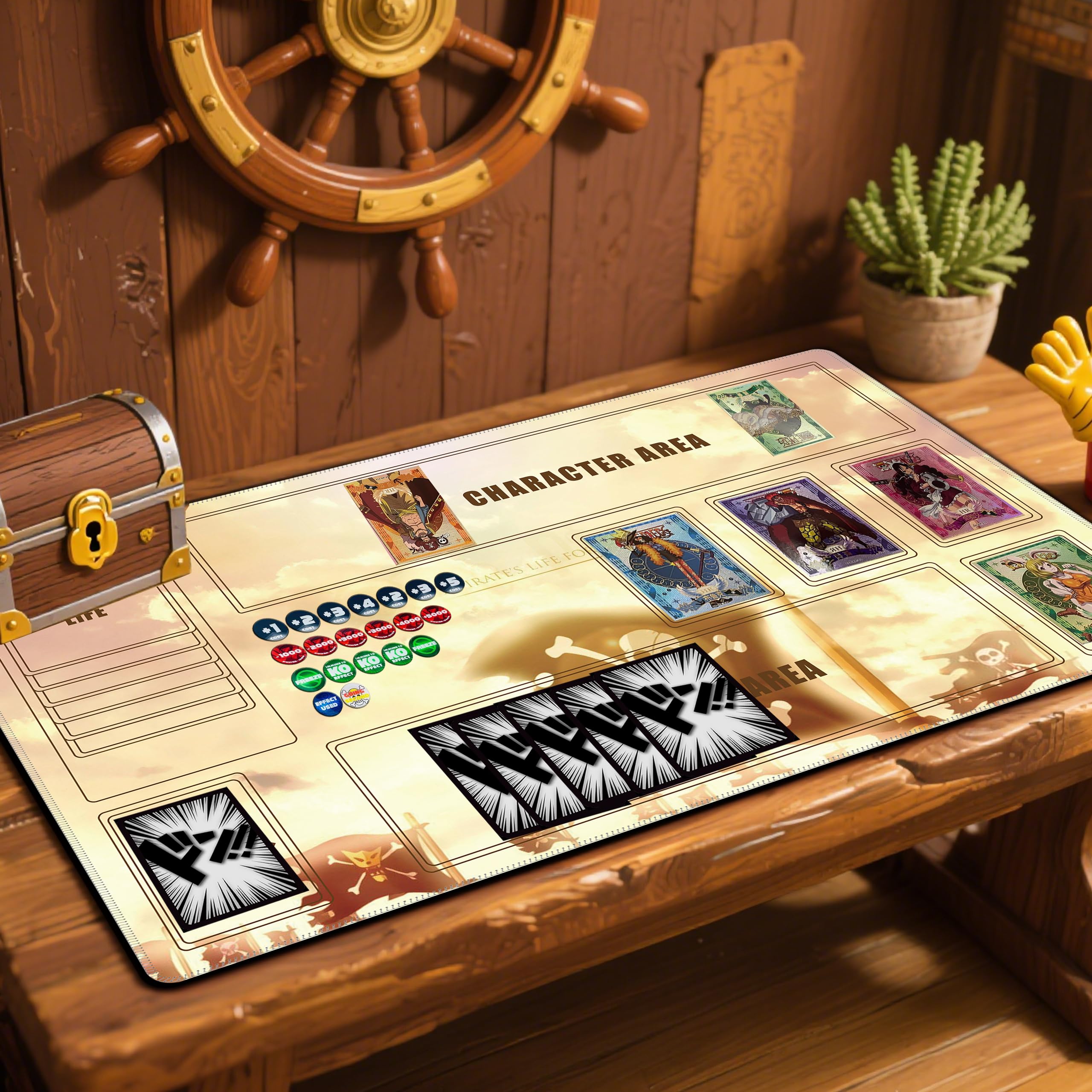 for one piece TCG playmat - 24x14 inches Rubber Card Game mat with Marked Areas, 20 Acrylic counters & Storage Bag for one piece Card Game Fans (Crew)