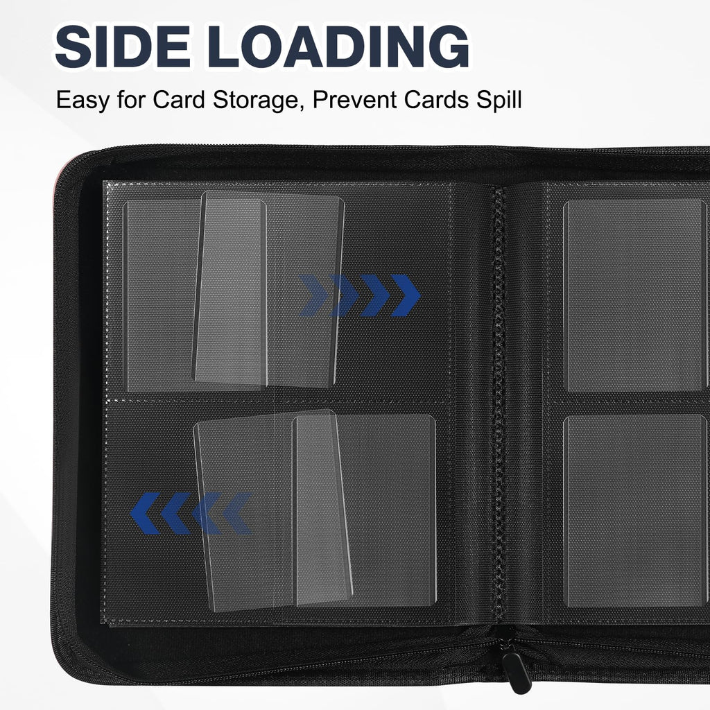 Toploader Binder, Holds 360 Toploader, 100 Toploaders INCLUDED, 9-Pocket PU Cover Top Loader Binder for 3" x 4" Rigid Toploaders, Ringless Double-Sided Toploader Card Binder for TCG, Sport Cards