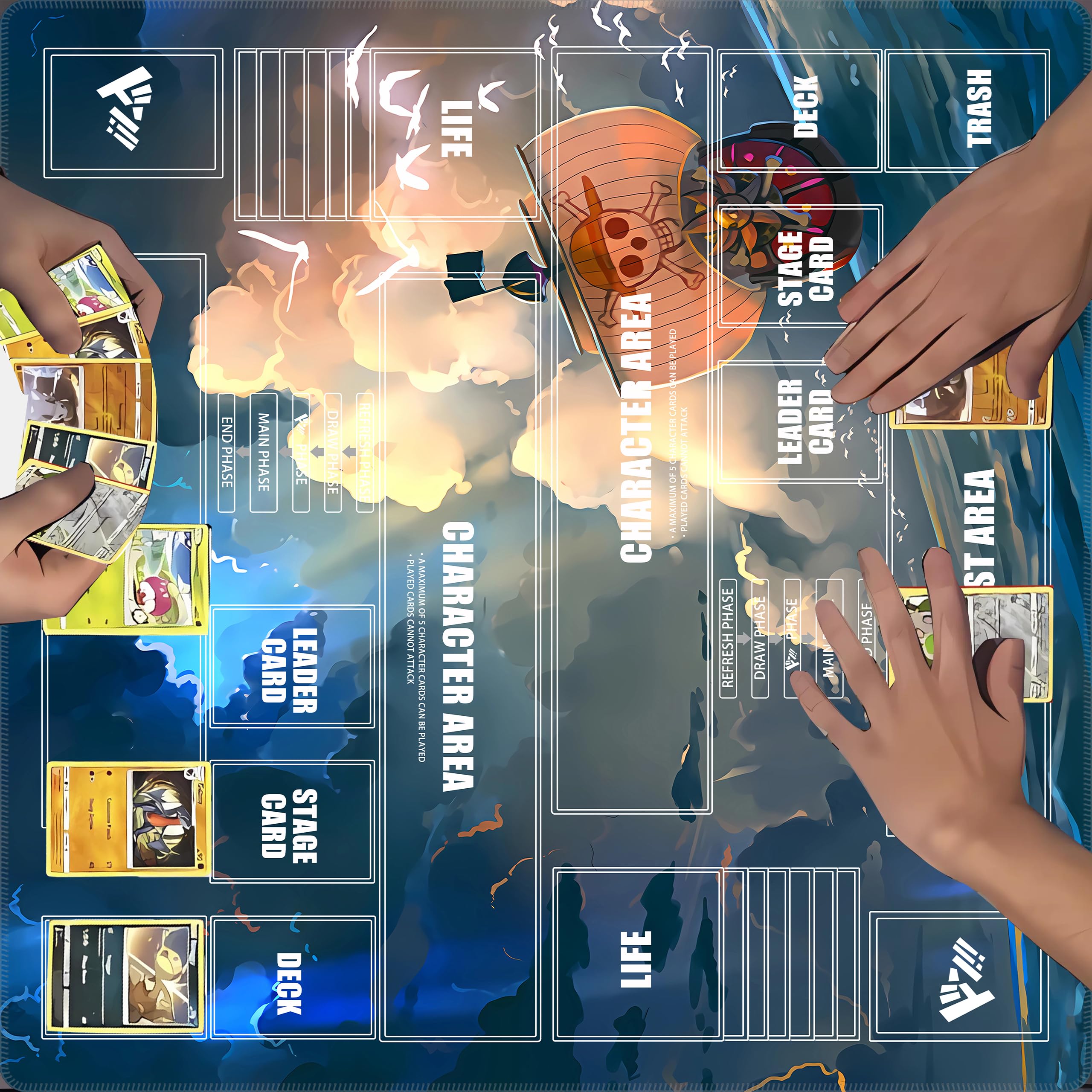 Playmat for One Piece Card Game for Two Players, 24x24 inches, with 4-Pocket Card Binder Set and 400+ Card Capacity
