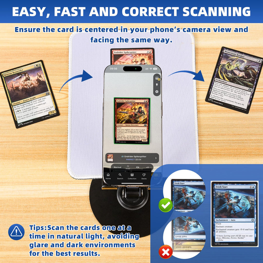 Card Scanner for Trading Cards–MTG & TCG Card Scanner Stand with Magnetic LED Light,Foldable Phone Holder for Scanning,Cards Quickly Scan and Price Check,Available for ManaBox