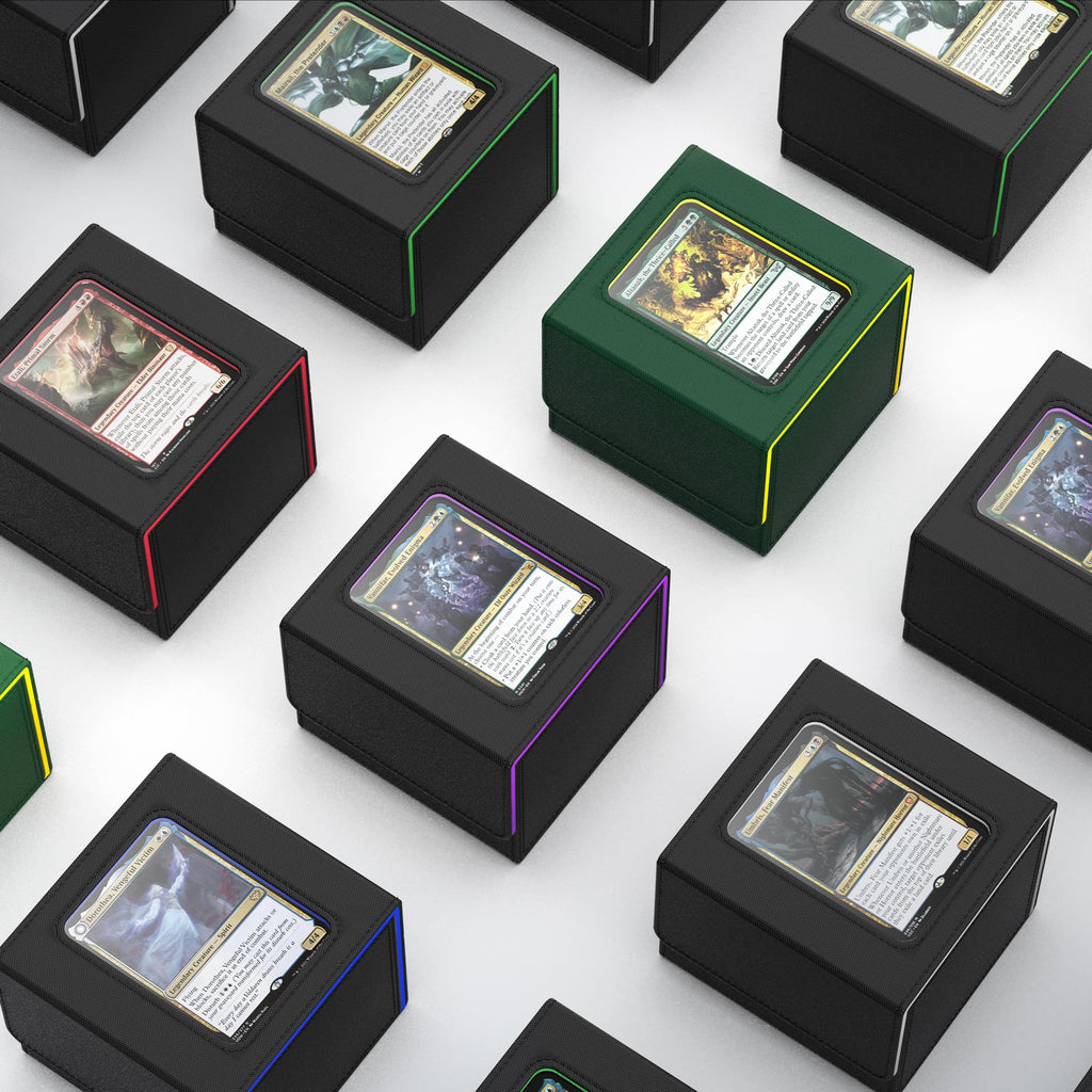 ZLCA MTG Deck Box with Commander Window Display, Commander Deck Box Holds 100 Double-Sleeved Cards Suitable for Magic the Gathering/TCG/CCG/PTCG/EDH/Sport Cards (Black)